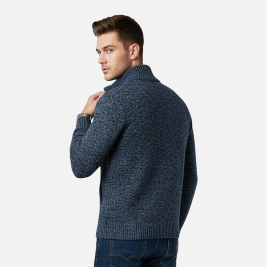 Beaumont Atelier | Men’s Zip‑Up Stand‑Collar Cardigan, Heritage Knit