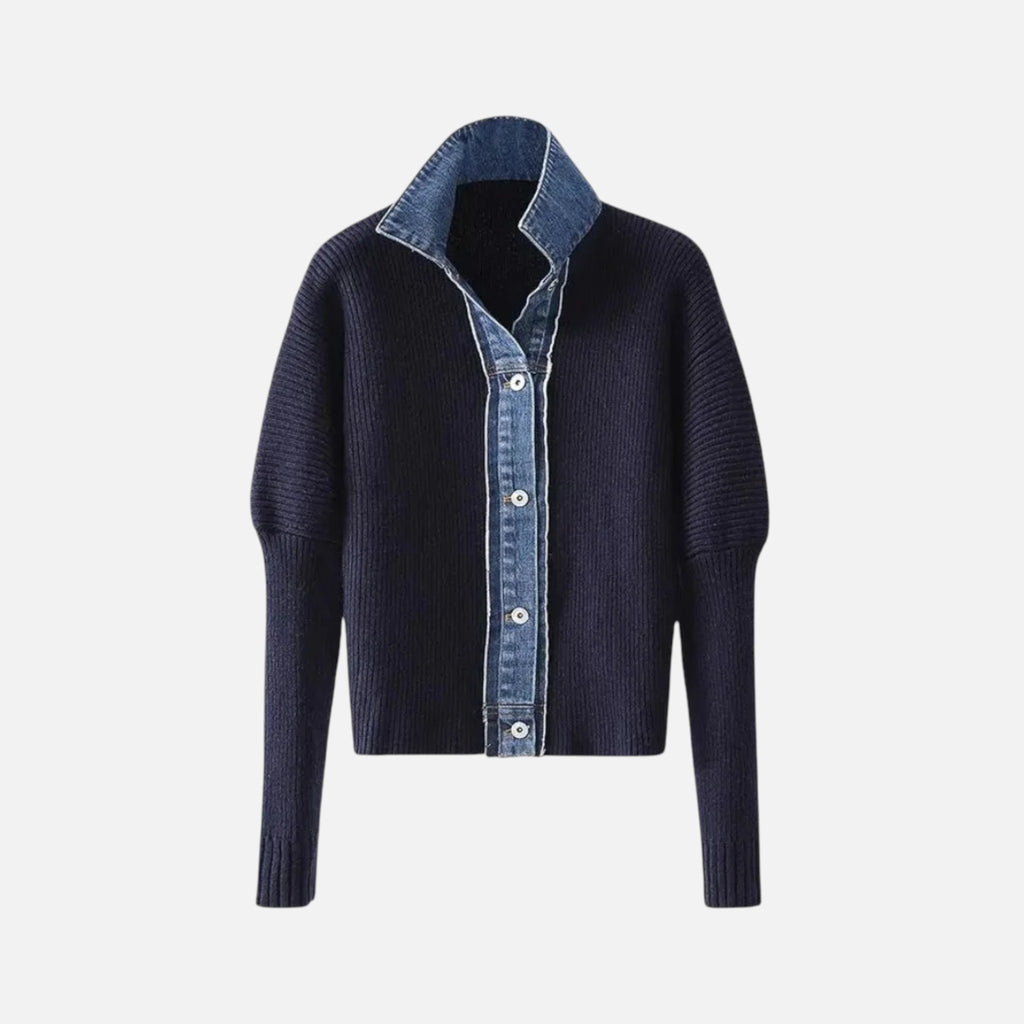 Beaumont Atelier | Women’s Navy Knit Cardigan with Denim Trim