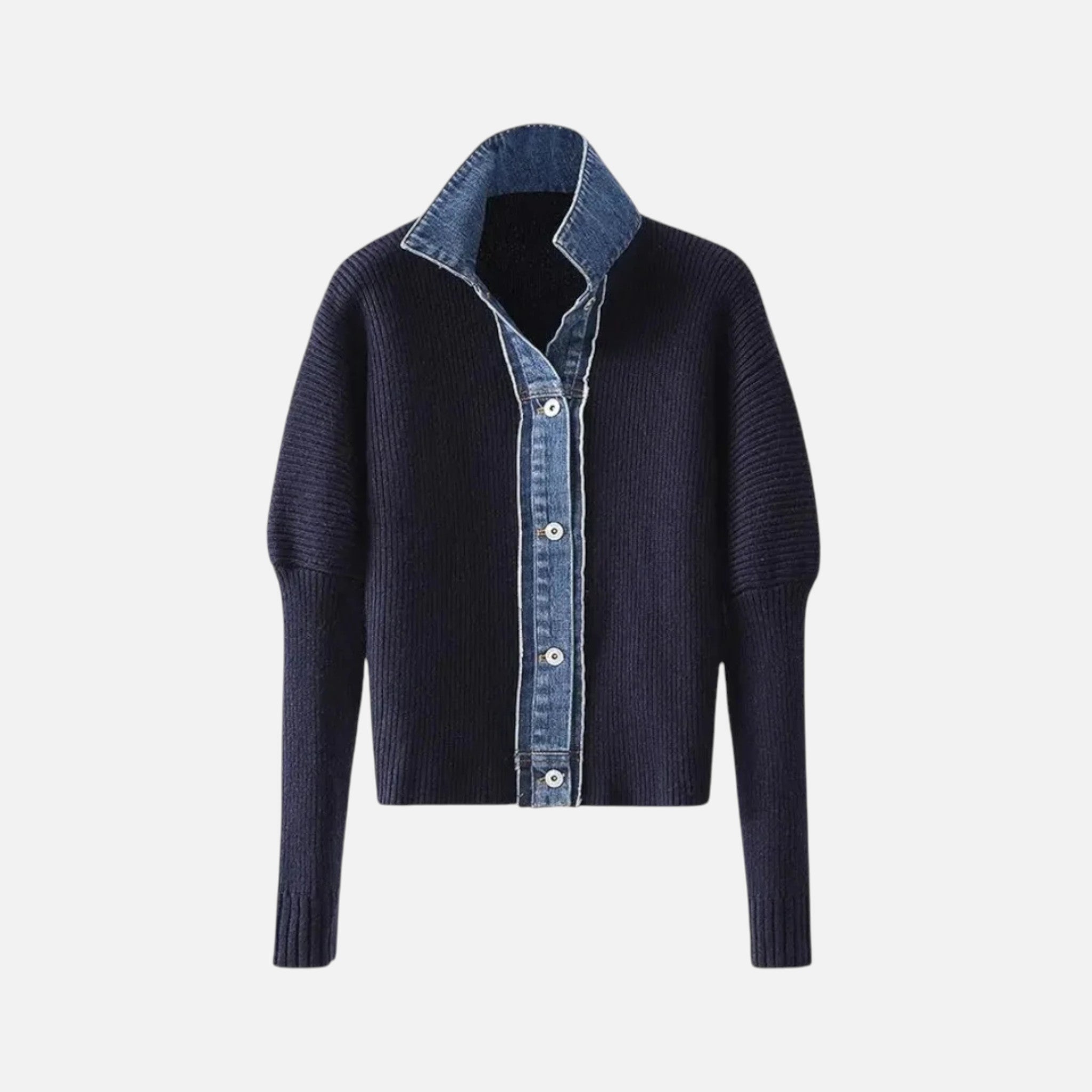 Beaumont Atelier | Women’s Navy Knit Cardigan with Denim Trim