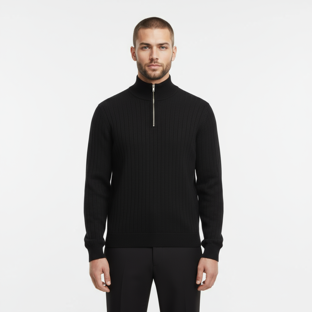 Beaumont Atelier | Men’s Ribbed Half‑Zip Cashmere Jumper