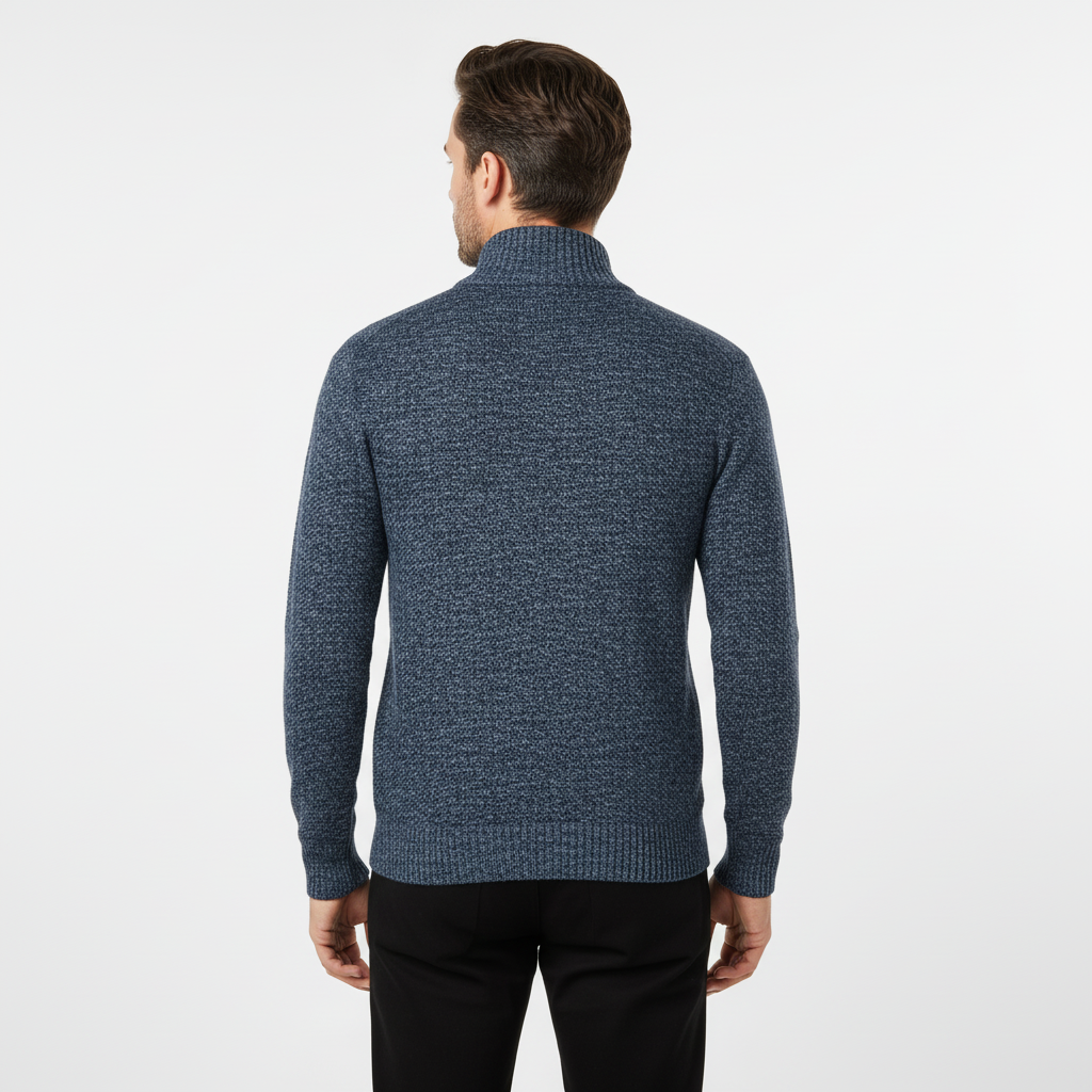 Beaumont Atelier | Men’s Zip‑Up Stand‑Collar Cardigan, Heritage Knit