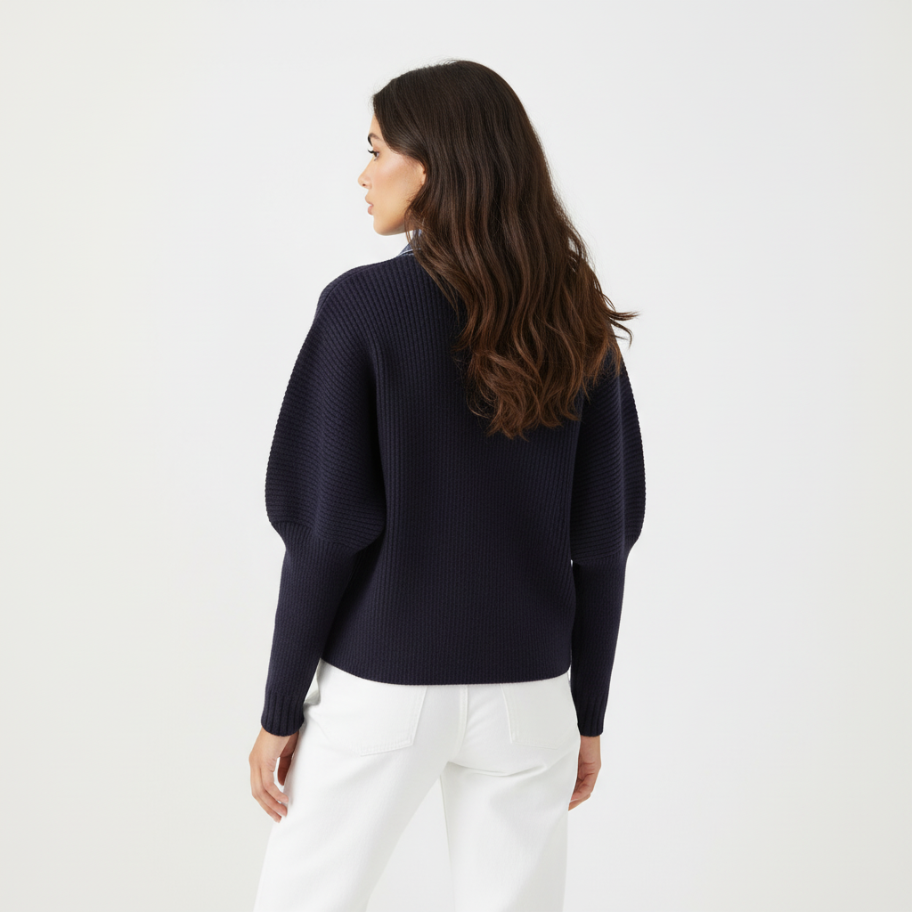Beaumont Atelier | Women’s Navy Knit Cardigan with Denim Trim