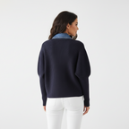 Beaumont Atelier | Women’s Navy Knit Cardigan with Denim Trim