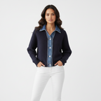 Beaumont Atelier | Women’s Navy Knit Cardigan with Denim Trim