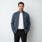 Beaumont Atelier | Men’s Zip‑Up Stand‑Collar Cardigan, Heritage Knit
