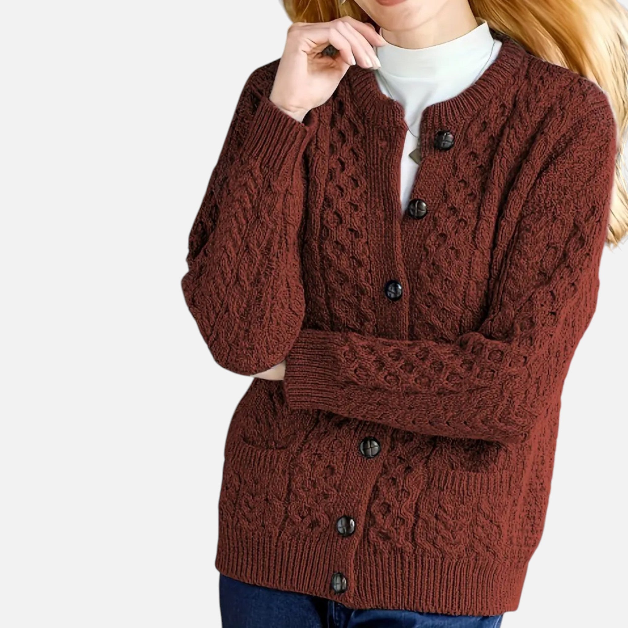 Beaumont Atelier | Women’s Maroon Geometric Knit Cardigan
