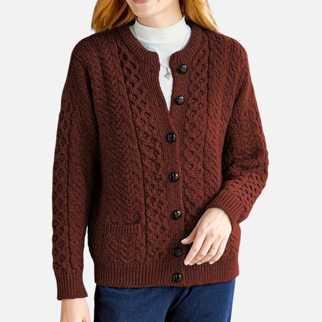 Beaumont Atelier | Women’s Maroon Geometric Knit Cardigan