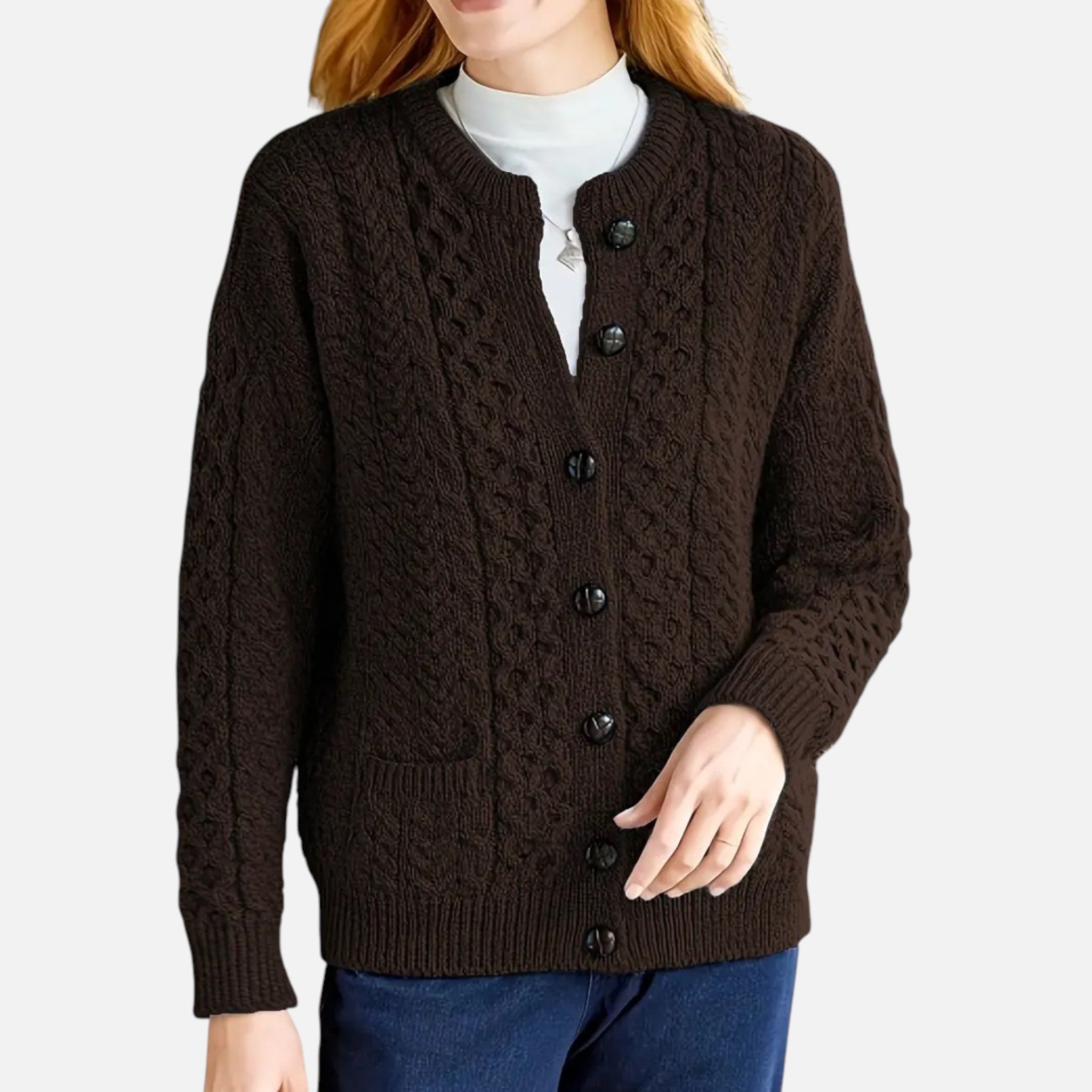 Beaumont Atelier | Women’s Maroon Geometric Knit Cardigan