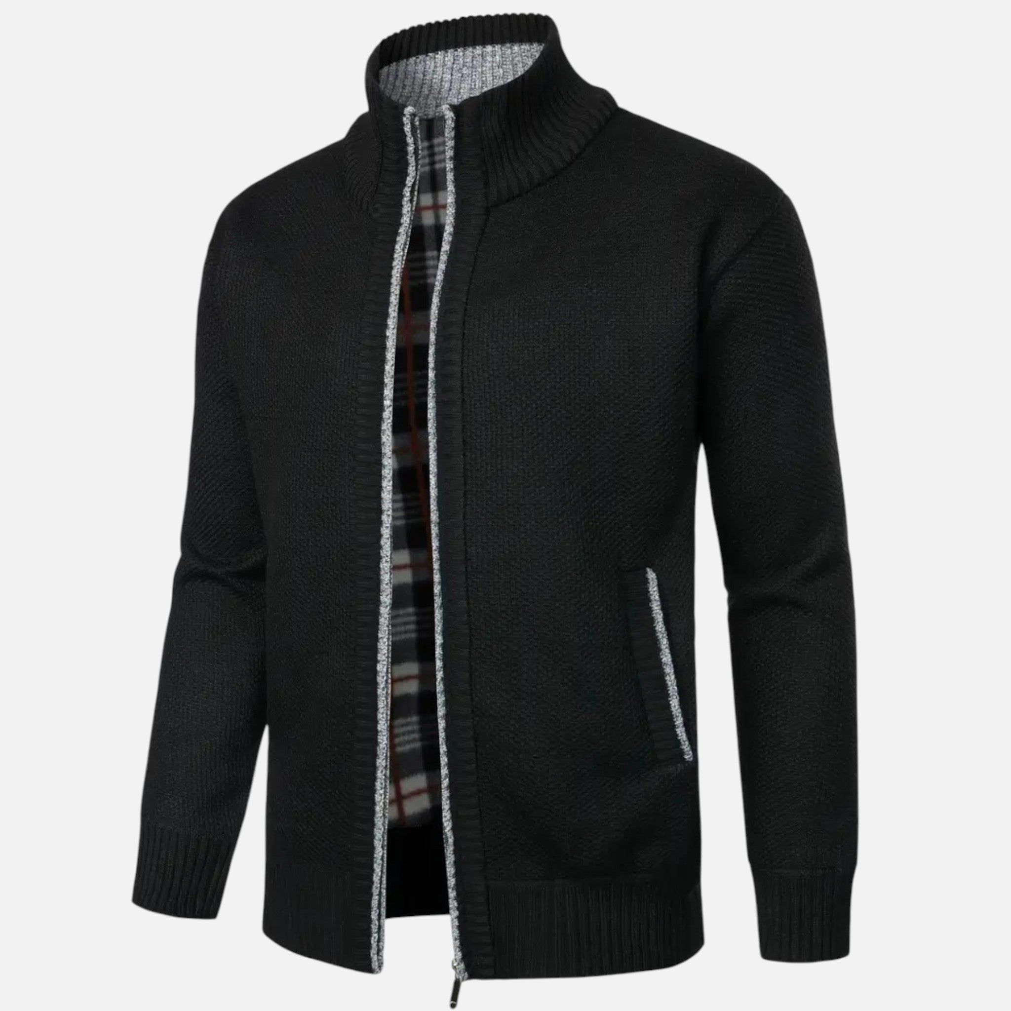 Beaumont Atelier | Men’s Zip‑Up Stand‑Collar Cardigan, Heritage Knit