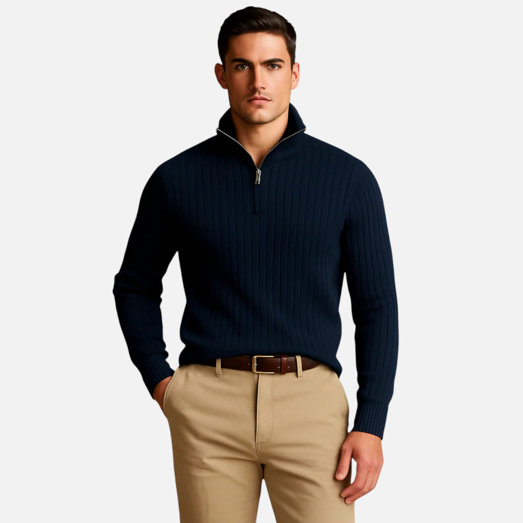 Beaumont Atelier | Men’s Ribbed Half‑Zip Cashmere Jumper
