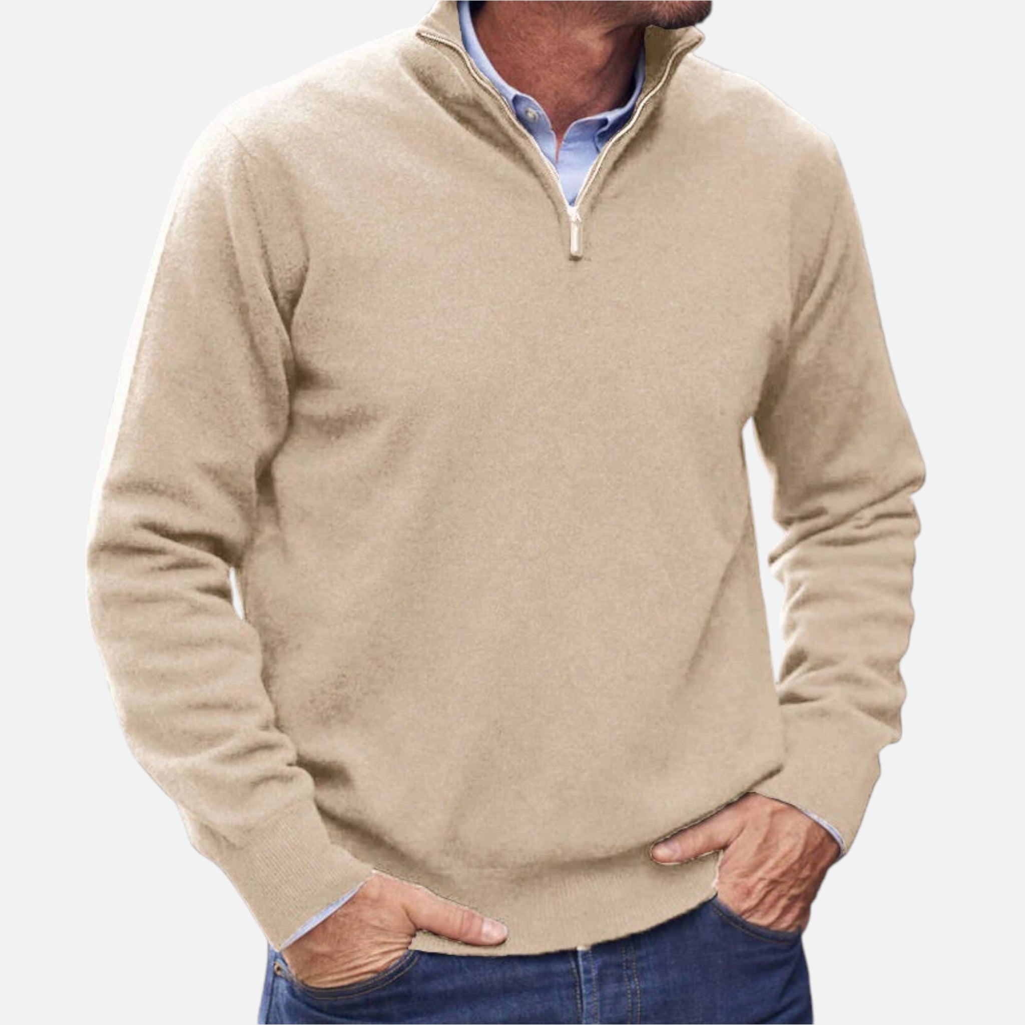 Beaumont Atelier | Men’s Zip‑Up Cashmere Sweater, Ivy League