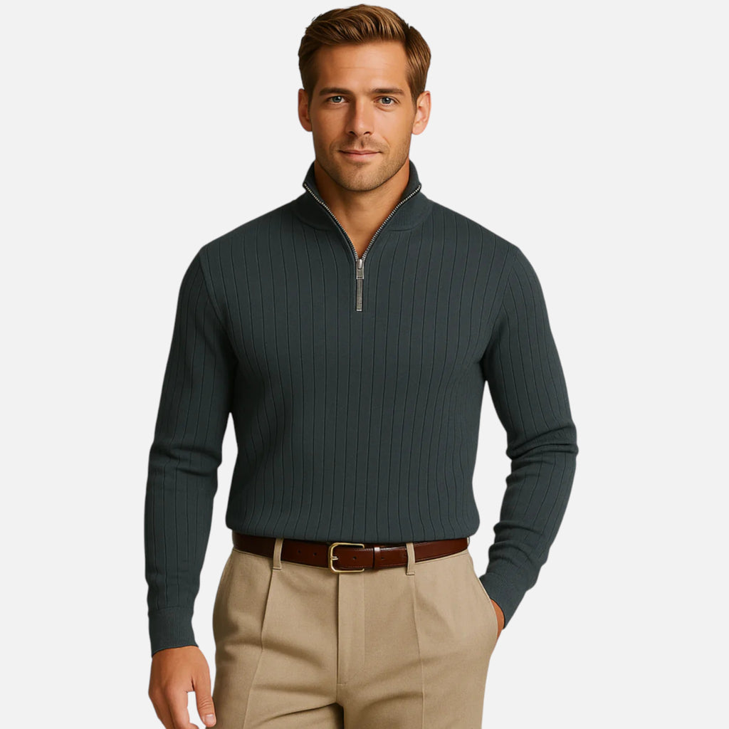 Beaumont Atelier | Men’s Ribbed Half‑Zip Cashmere Jumper