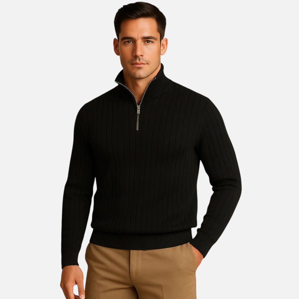 Beaumont Atelier | Men’s Ribbed Half‑Zip Cashmere Jumper