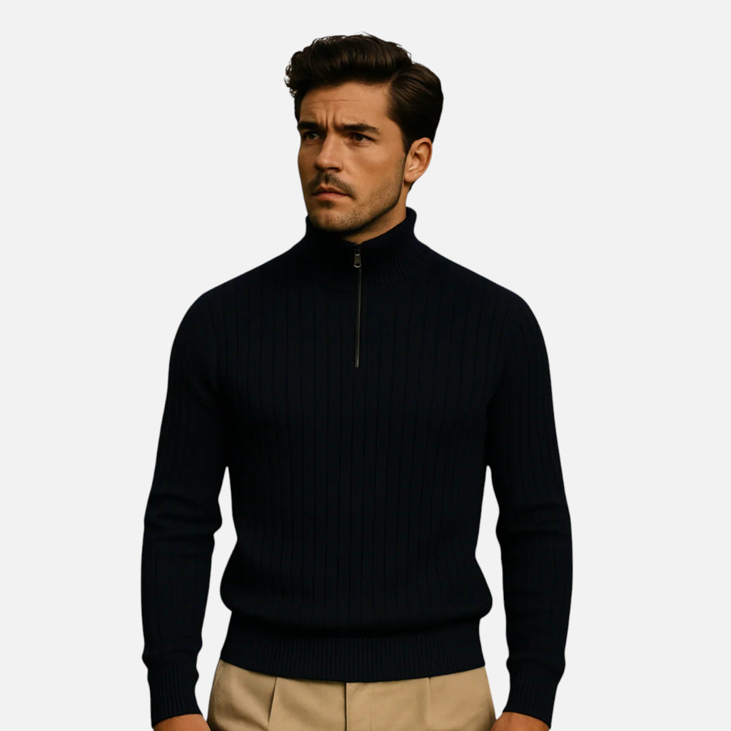 Beaumont Atelier | Men’s Ribbed Half‑Zip Cashmere Jumper