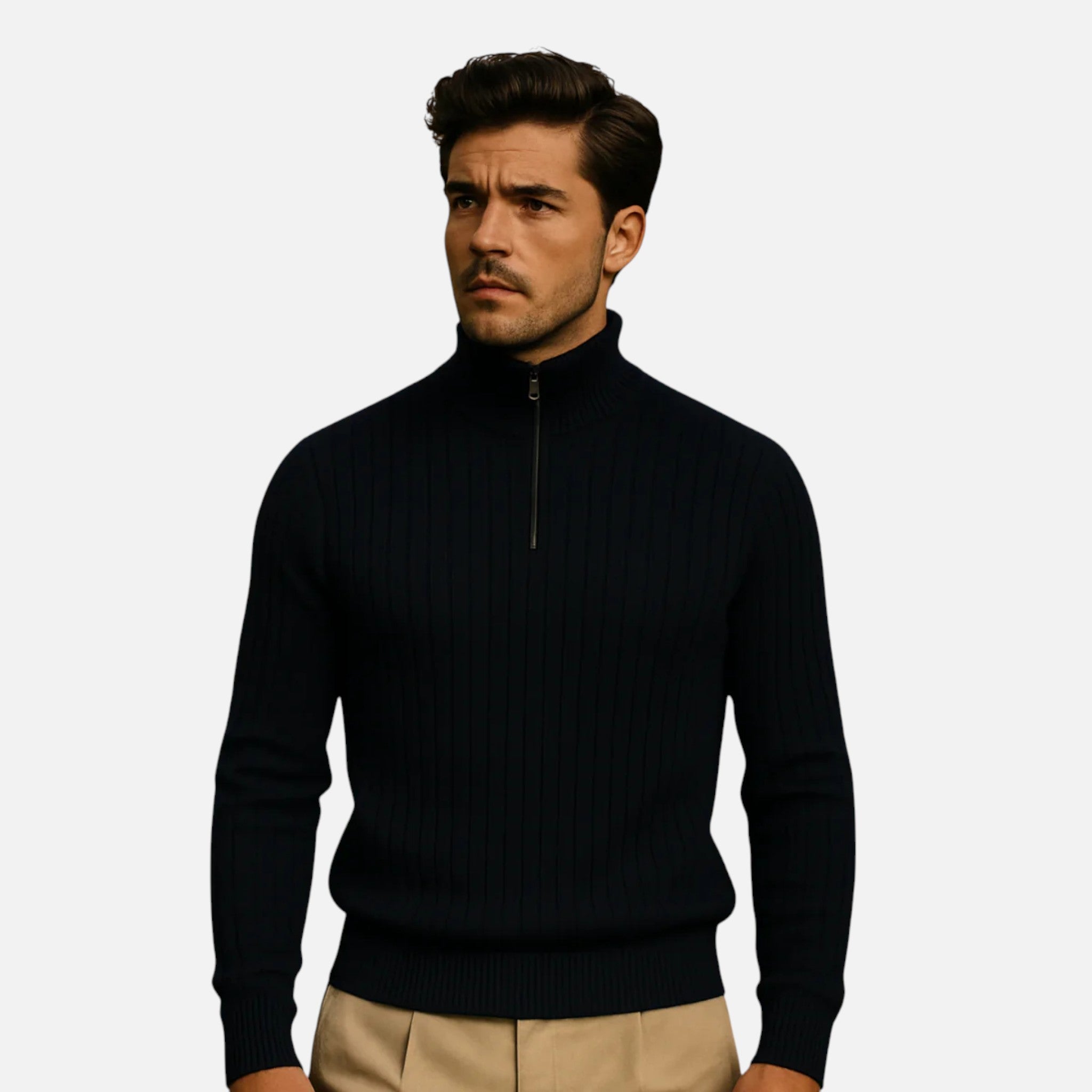 Beaumont Atelier | Men’s Ribbed Half‑Zip Cashmere Jumper