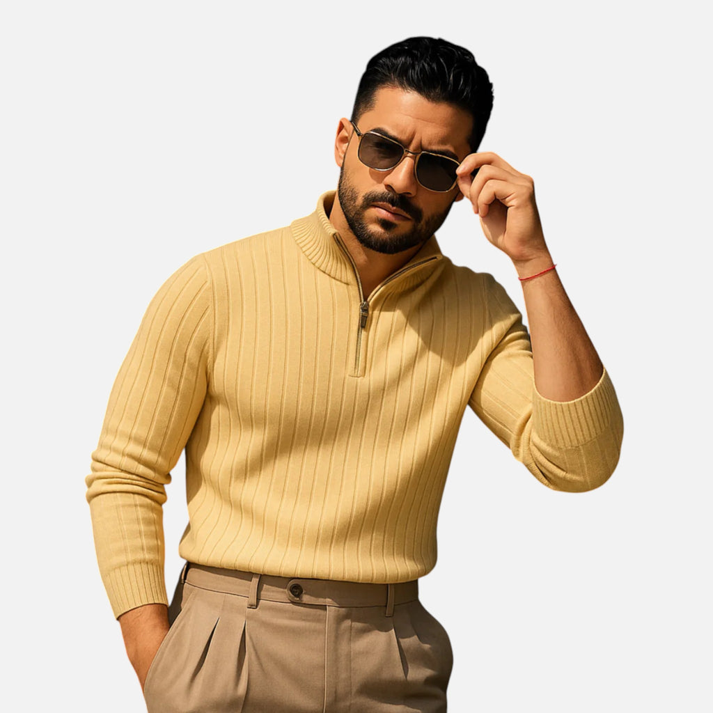 Beaumont Atelier | Men’s Ribbed Half‑Zip Cashmere Jumper