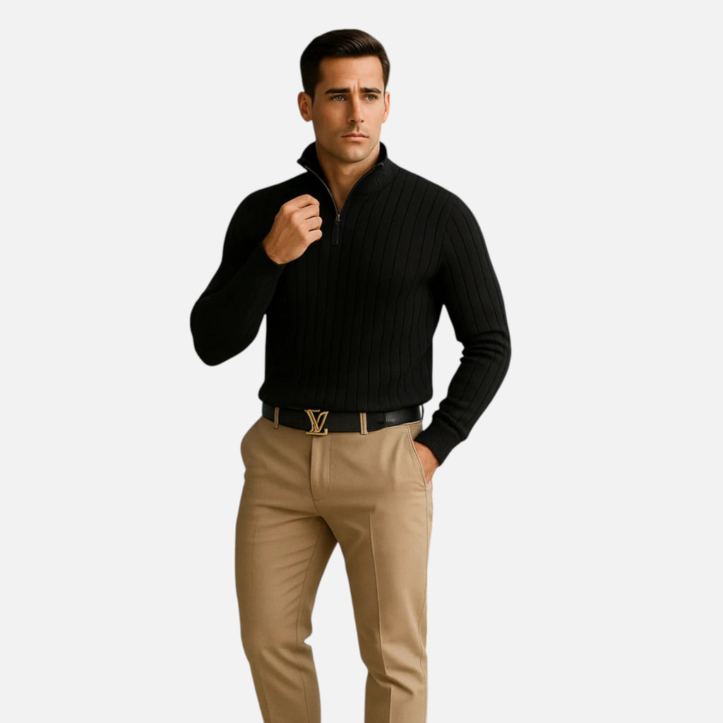 Beaumont Atelier | Men’s Ribbed Half‑Zip Cashmere Jumper